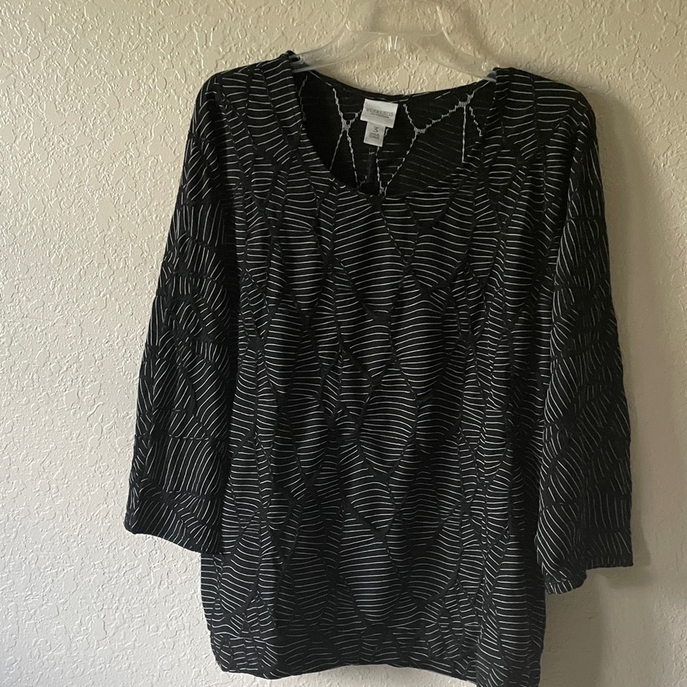 NWT Weekends Chicos Frosty Jacquard Scoop Neck 3QTR SLV Tee Size 3